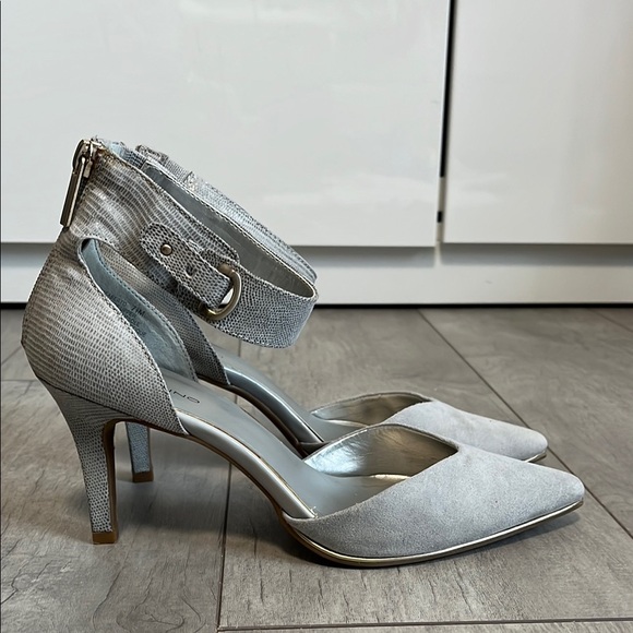 Ankle Strap Vegan Suede Gray Women's Heels, 7.5 - Picture 5 of 11